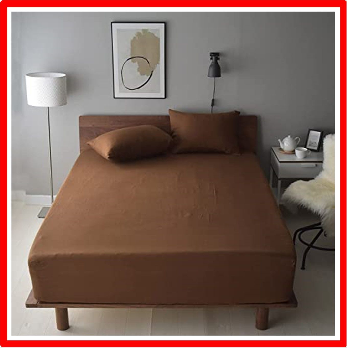 キャラメルブラウン_セミダブル40マチ 120x200x40cm ボックスシーツ マチ40cm セミダブルサイズ 120x200x40cm キャ