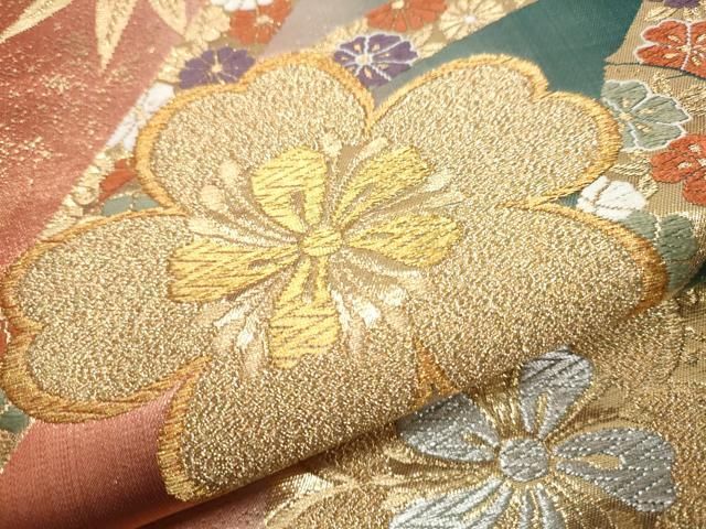平和屋着物▽六通柄袋帯 唐織 草花文 金銀糸 正絹 逸品 CAAU9403hy