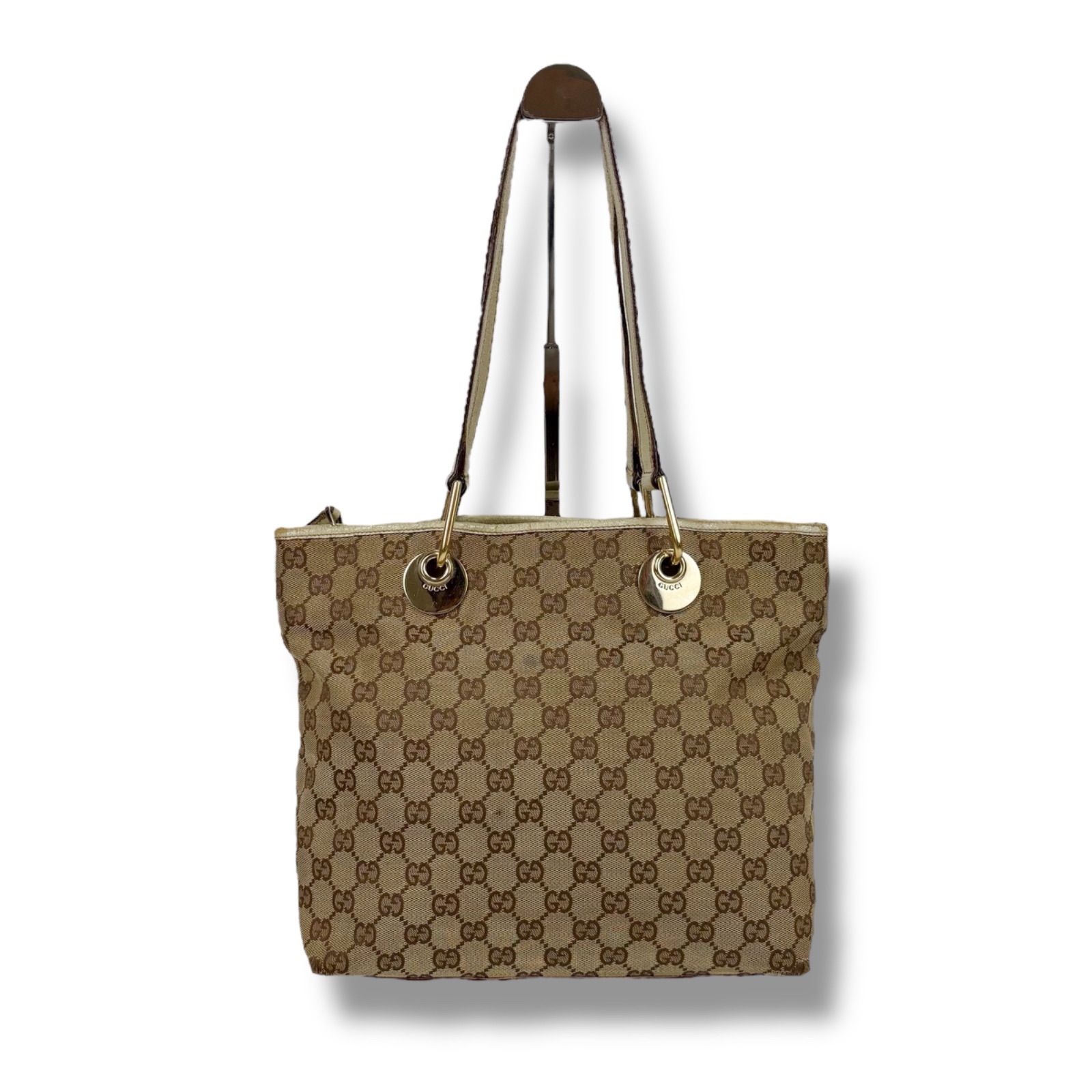 グッチ GUCCI トートバッグ GGキャンバス レザー ホワイト ブラウン