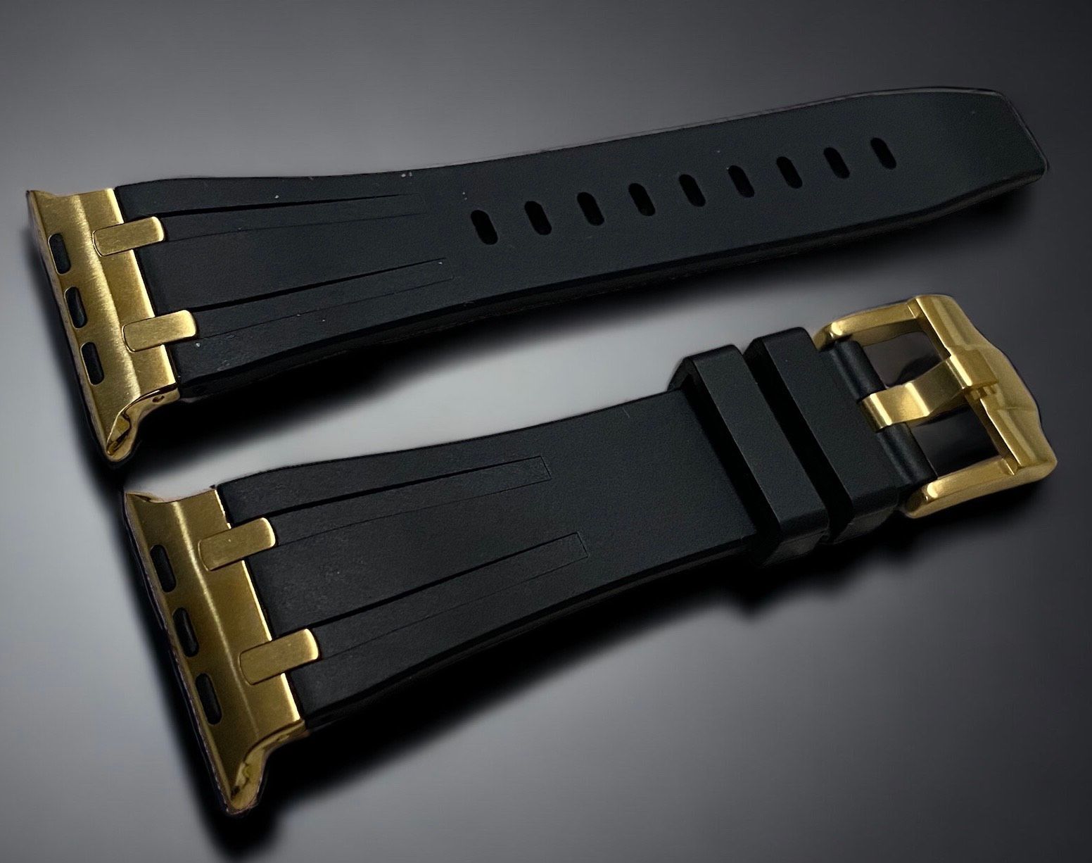 ブラックゴールド Apple Watch バンド ラバーベルト ステンレス316L メンズ レディース スポーツ 49mm45mm44mm42mm41mm40mm38mm