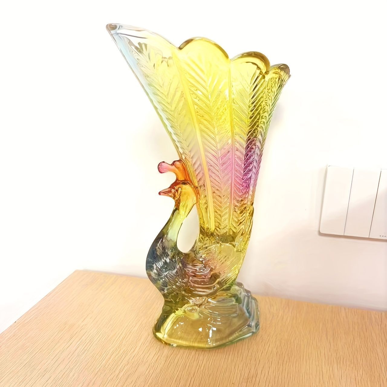 グラスタイル 孔雀 ガラス 花瓶 - クリスタル 台座 つぼみ 花瓶 手作り カラフル アート ガラス ホーム デコール センターピース