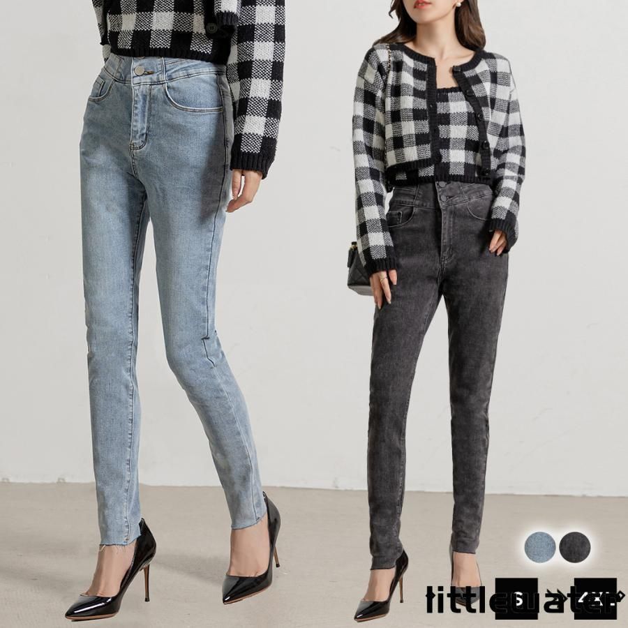 デニムパンツ スキニー レディース ハイウエスト 美脚 ジーパン ボトムス 春 秋 黒 ウォッシュ加工 ストレッチ