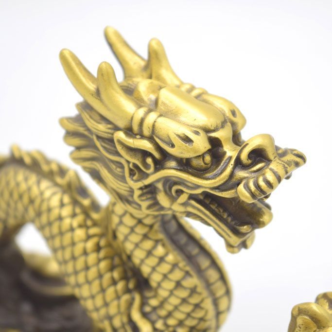 龍 竜 銅製置物 如意宝珠 8cm 総合運