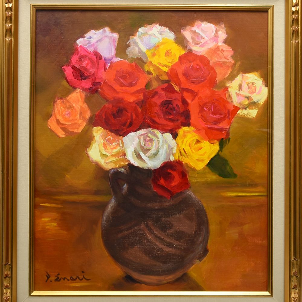油絵　静物画　壺 Yahoo!オークション - 油彩 油絵 静物画 「壺と花」S.Terada 作