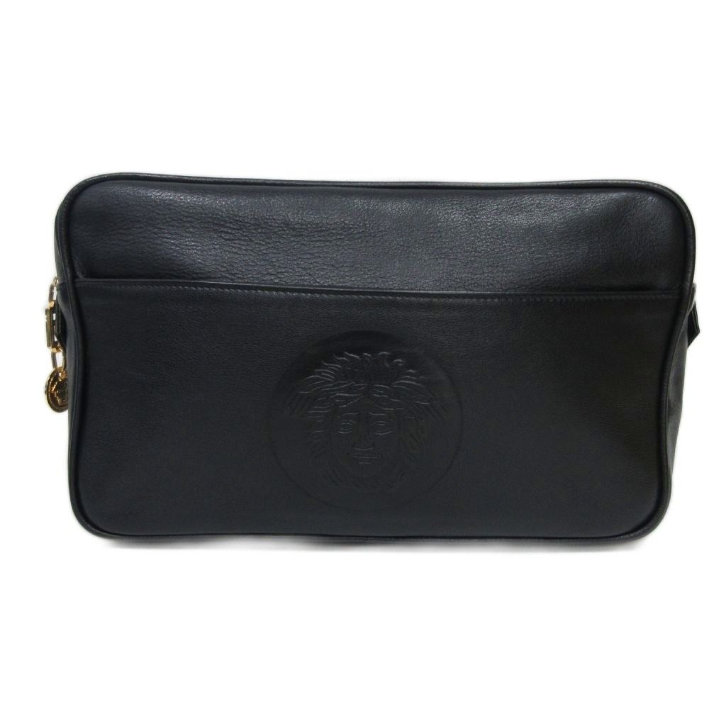 美品 GIANNI VERSACE レザー クラッチバッグ エンボス ファスナー ジャンニヴェルサーチ ヴェルサーチェ GIANNI VERSACE 美品