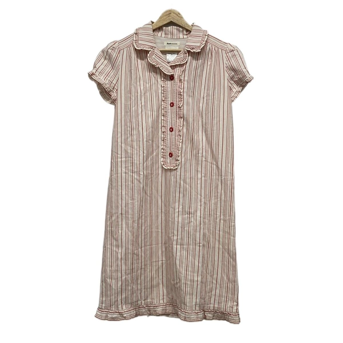 Rene ルネ ワンピース サイズ36 S レディース - レッド×白 半袖|ひざ丈|ストライプ|フリル