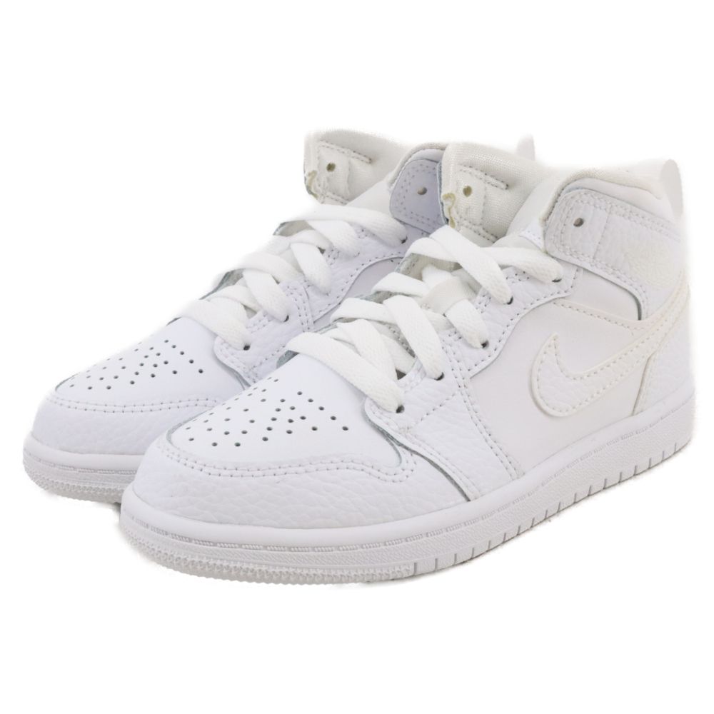 新品NIKE (ナイキ) PS Air Jordan 1 Mid Triple White エアジョーダン1 ミッド トリプルホワイト ミッドカットスニーカー キッズ 640734-130 ホワイト US12.5C/18.5cm 子供用 ファスナーブーツ