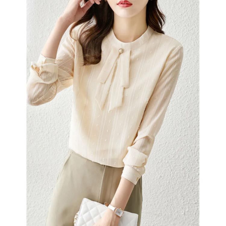 ブラウス フォーマル ボウタイブラウス レディース スーツ インナー タック バンド フォーマルブラウス プチハイネック 長袖 トップス シャツ シンプル フェミニン yunban 525