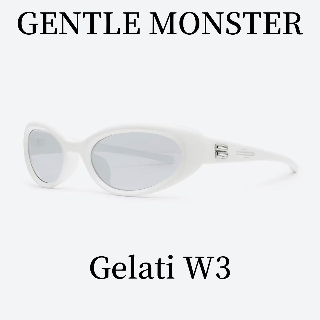 新品未使用 ジェントルモンスター  Gentle Monsterサングラス   Gelati W3セミマットホワイトTRフレーム/グレーのミラーレンズ/ゴーグルシェイプ 正規品