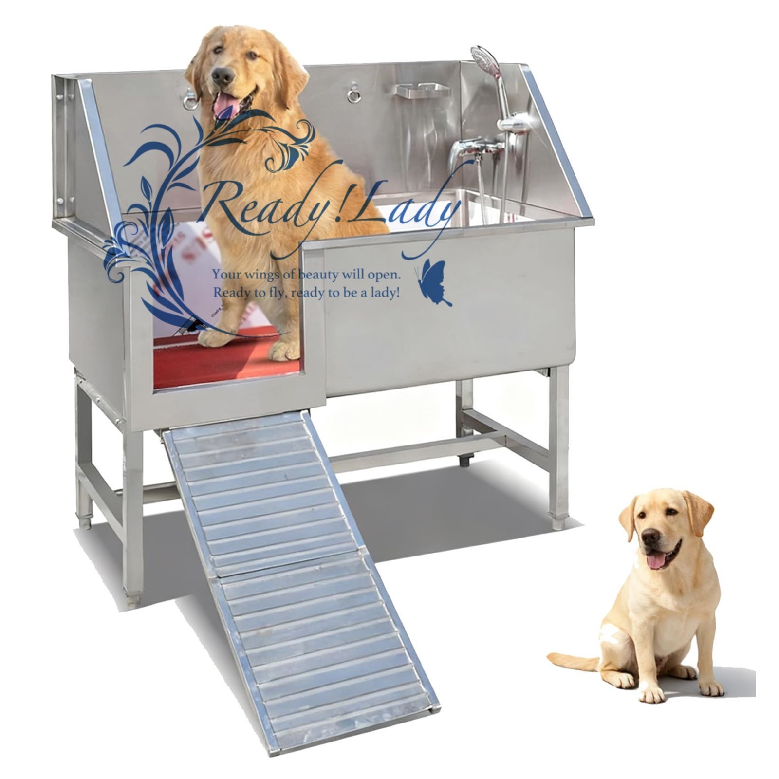 犬用入浴タブ 大型犬用浴槽 お風呂 犬 風呂桶 ペット バスタブ 猫 お ステンレス製犬用グルーミングバスタブ 伸縮式はしご付き ペット犬入浴ステーション 家庭用洗濯シンク スライドドア 石鹸 き 蛇口 豊富なアクセサリー