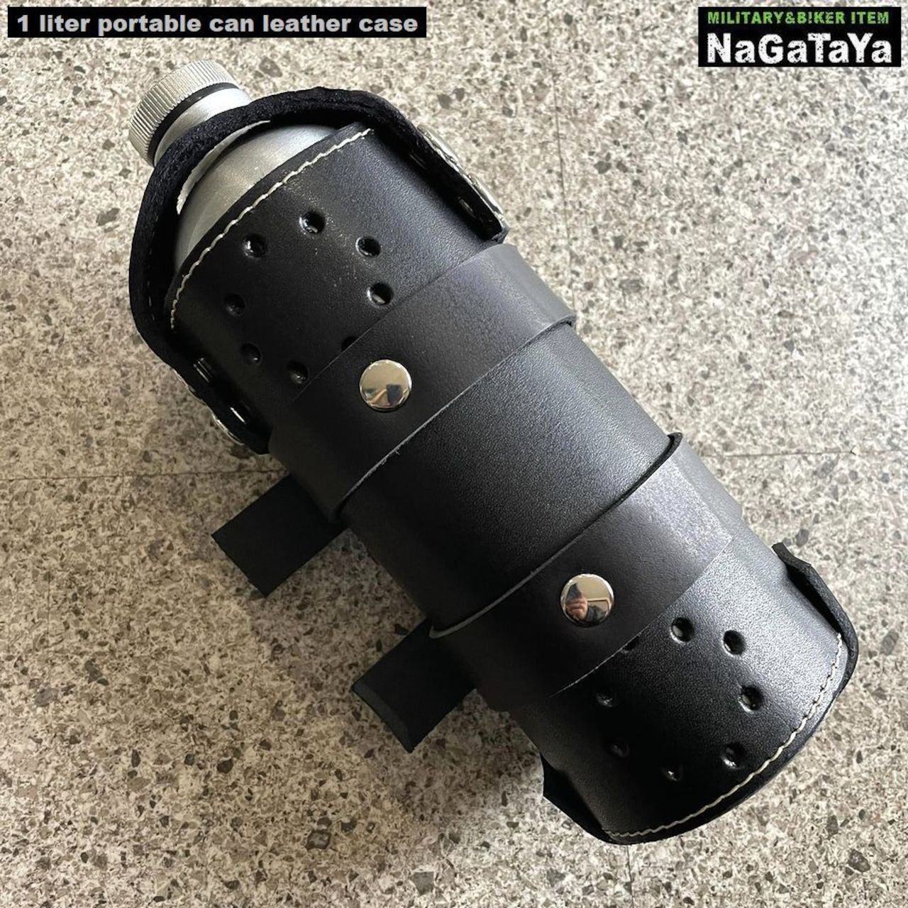 本革 レザー ボトル ホルダー ガソリン 1L 携行缶用 黒 ブラック Black