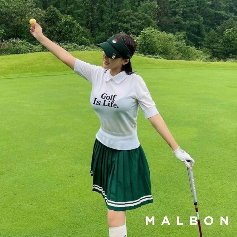 新品未使用】 malbon golf マルボンゴルフ LOGO ニット ポロシャツ 半袖 ゴルフウェア レディース ショート 韓国 ゴルフ ゆったり  カジュアル 2色 大人気 - メルカリ