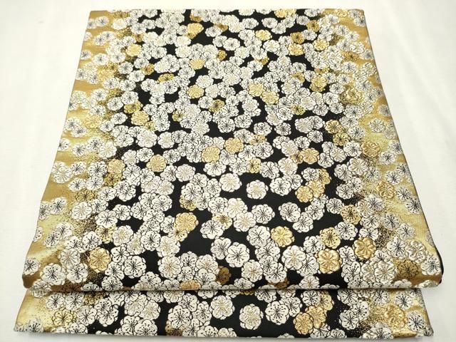 平和屋着物○西陣の名門 加納幸謹製 六通柄 京袋帯 舞梅文 黒地 金銀糸  