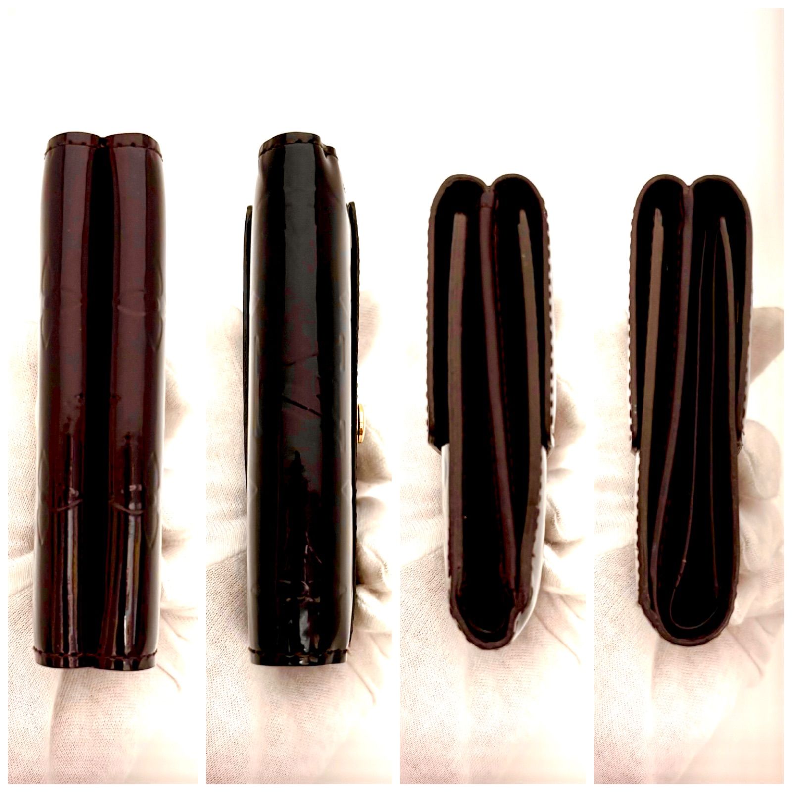 ルイヴィトン 三つ折り財布 エリーズ モノグラムヴェルニ アマラント W