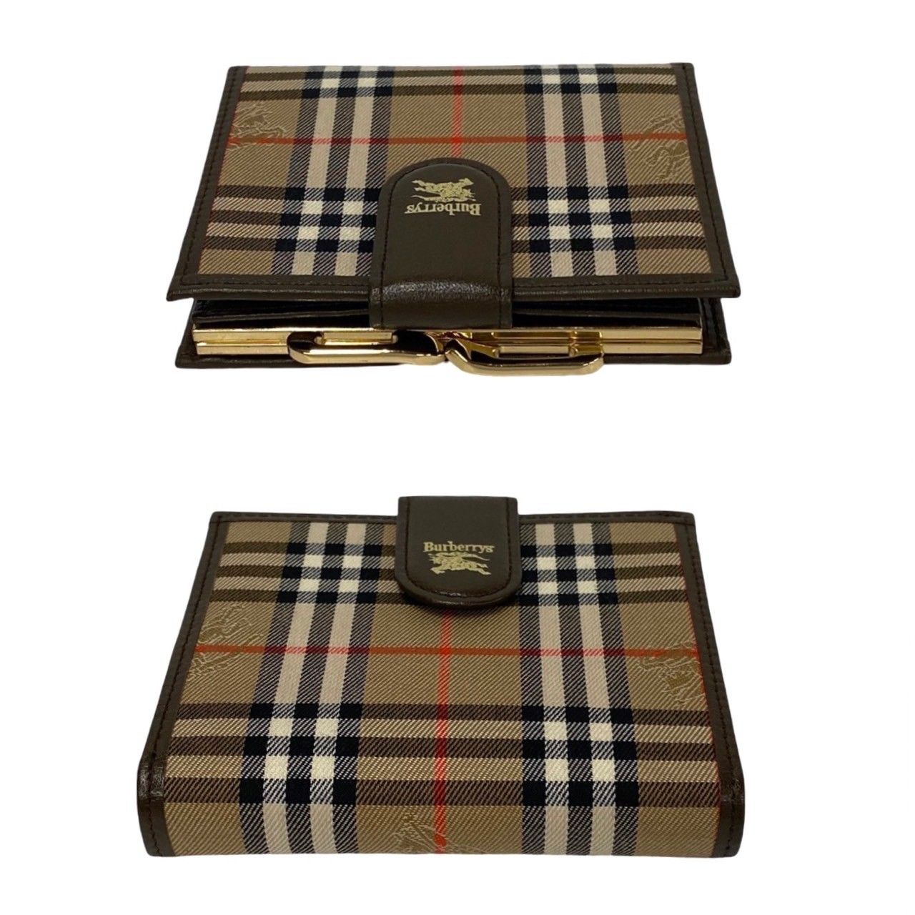 未使用保管品 バーバリーズ ノバチェック レザー キャンバス 二つ折り