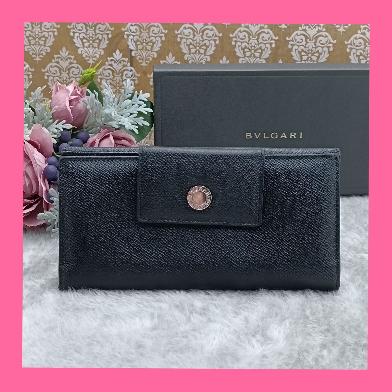 BVLGARI ブラックレザー 長財布　保証書箱付 箱付BVLGARI ブラック レザー 長財布 ブルガリ フラップ 本革 黒