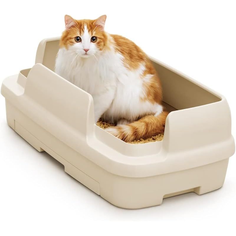 ニャンとも清潔トイレセット [約1か月分チップ・シート付]猫用トイレ本体のびのびリラックスライトベージュ ワイド 大型 1