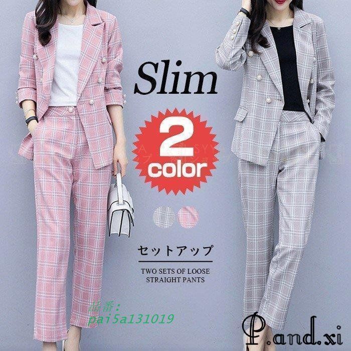 セットアップ パンツスーツ チェック スリム ジャケット 大きいサイズ キレイめ カジュアル 大人 リラックス 通勤長袖 上下セット 着痩せ pai5a131019