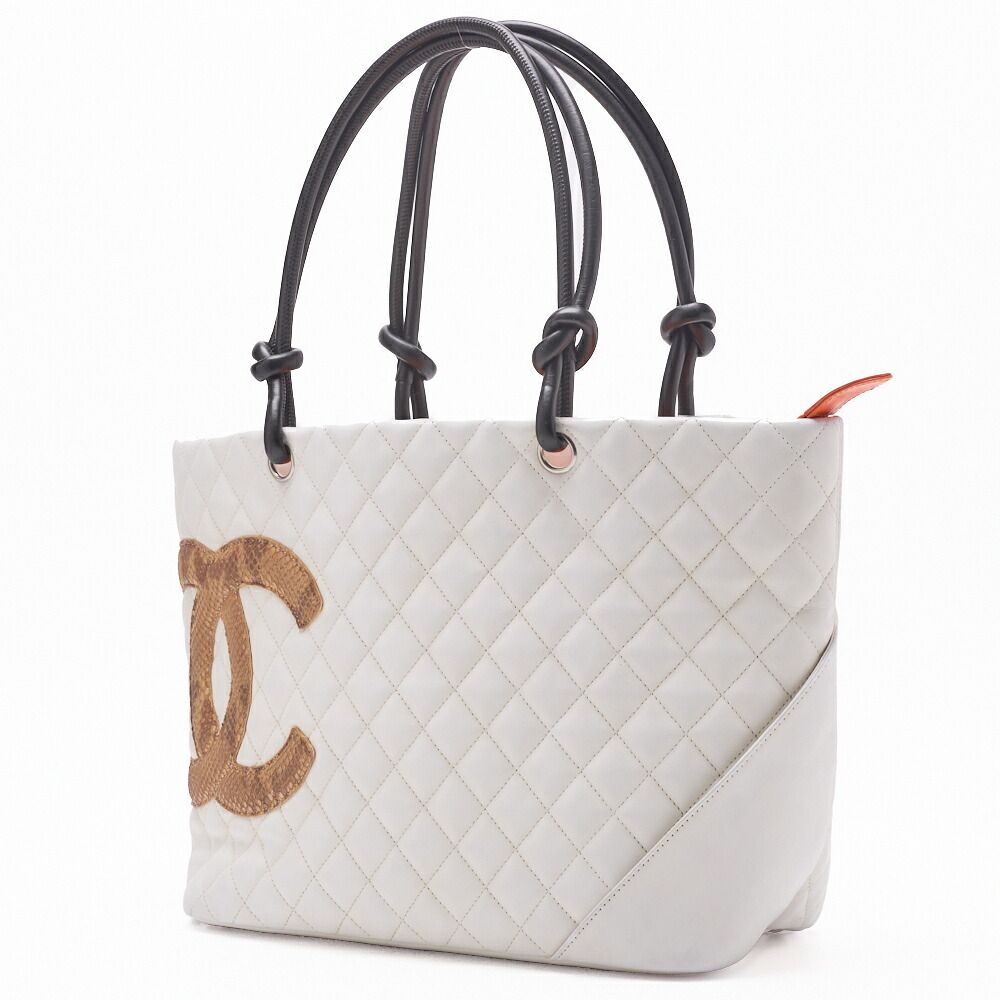 CHANEL シャネル カンボンライン マトラッセ カーフスキン パイソン 白