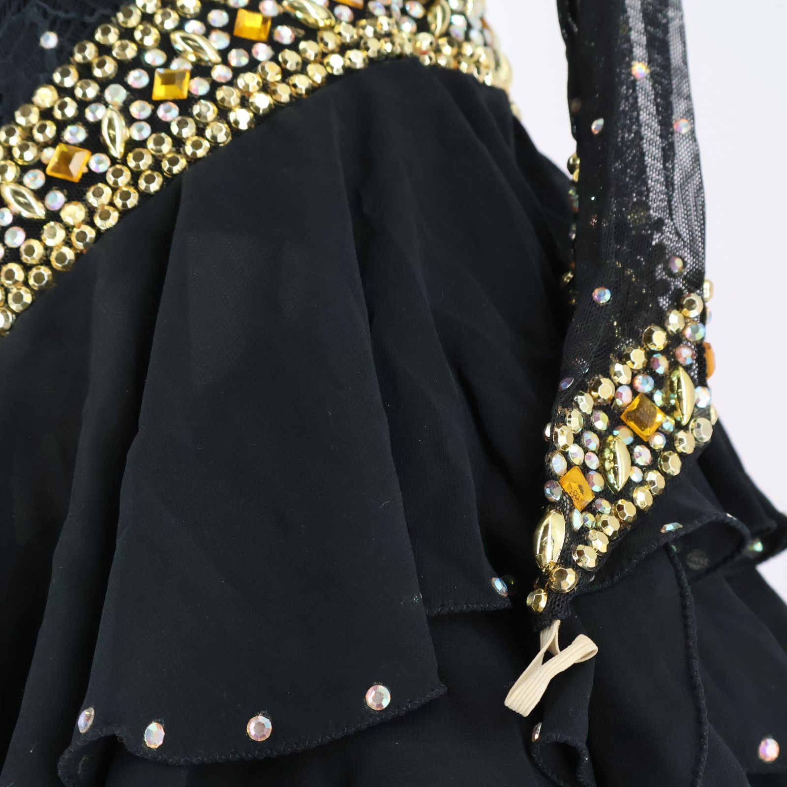 社交ダンスドレス 黒と金 フリル付き 社交 ダンス ドレス 社交ダンス