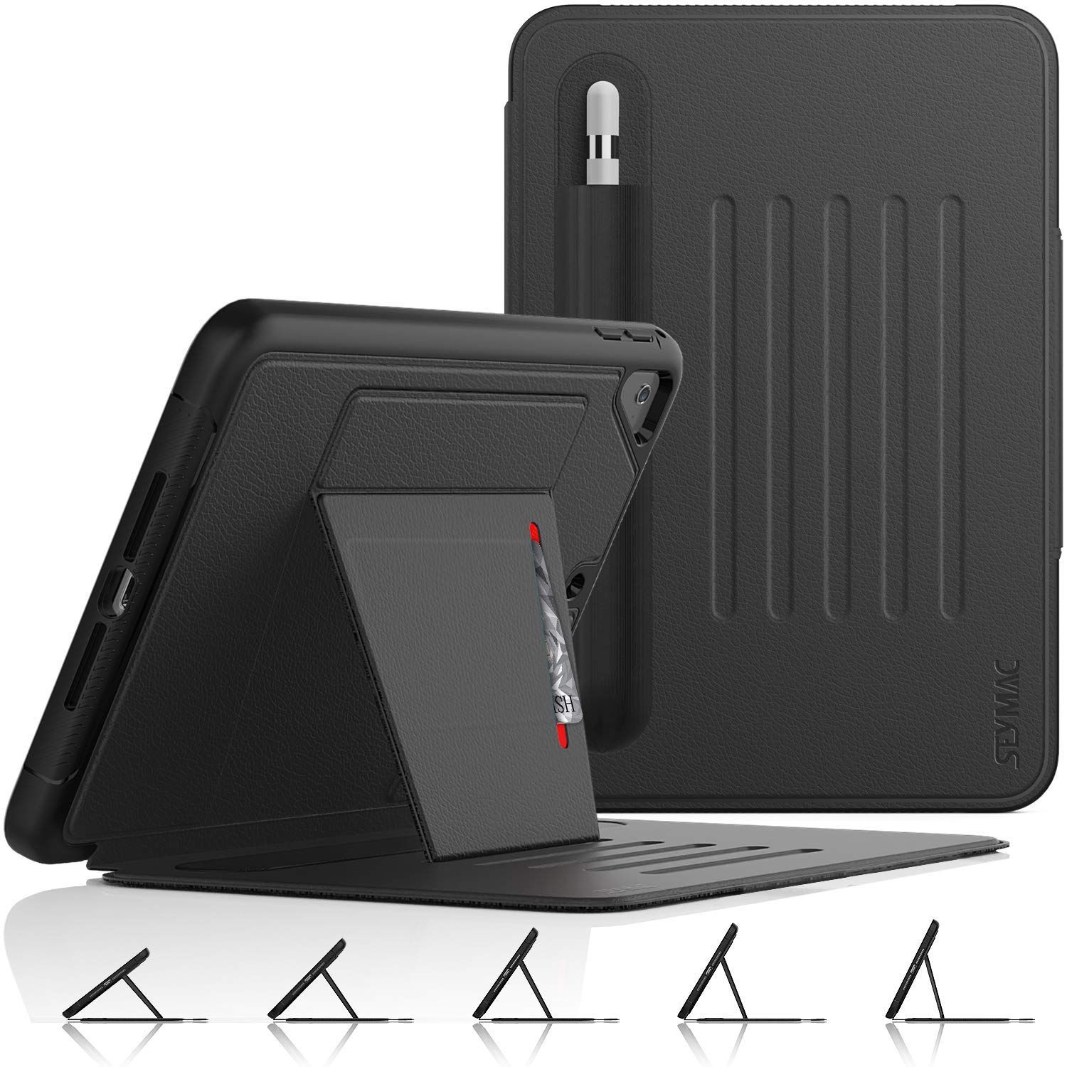 【数量限定】4 (2019/2015) 5/Mini 7.9インチ Mini ケース 耐衝撃 ケース 多角度横置き調節 iPad オートスリープ ペン収納 stock カード収納 SEYMAC 強磁力全面保護カバー（ブラック）（適格請求書発行事