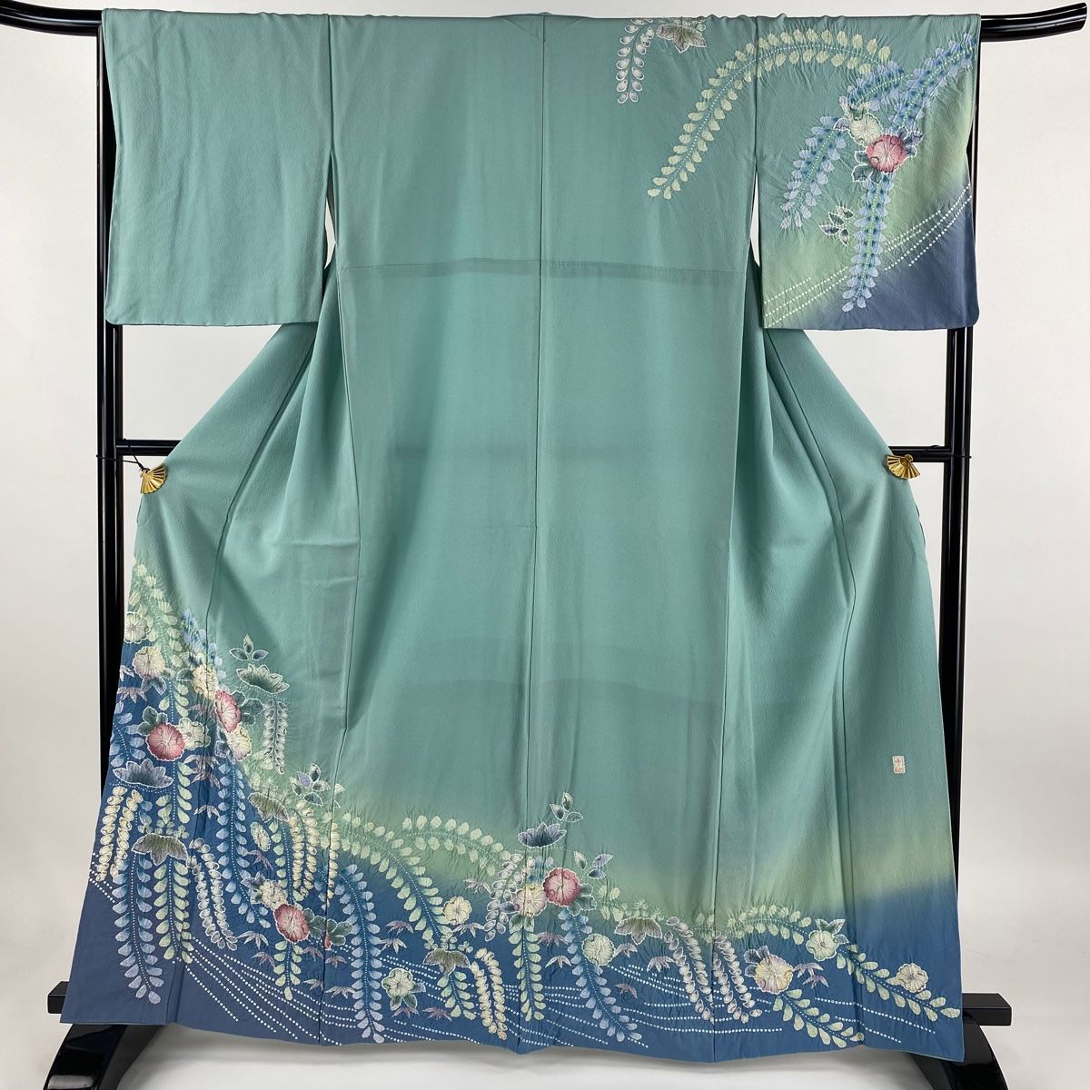 訪問着 身丈164cm 裄丈66.5cm M 袷 落款 辻ヶ花 金彩 ぼかし 緑 正絹  