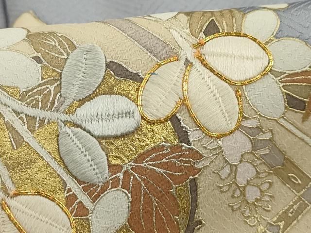 平和屋着物●訪問着　駒刺繍　草花文　たたき染め　正絹　逸品　AAAZ7406zg 平和屋着物○訪問着 駒刺繍 草花文 たたき染め 正絹 逸品 AAAZ7406zg