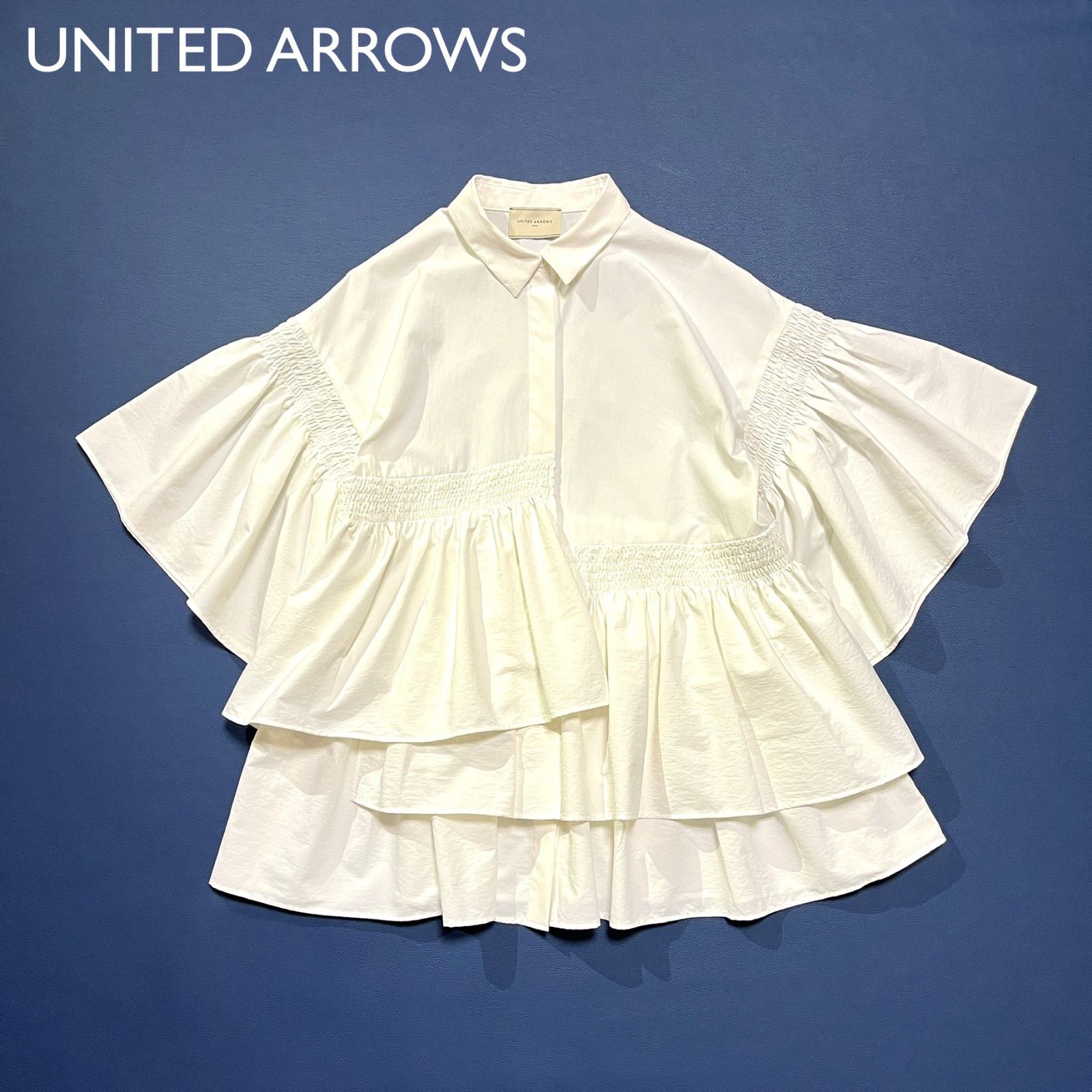 UNITED ARROWSイレギュラー シャーリングブラウス　ティアード　フリル cE59 UNITED ARROWS 2024SS イレギュラー シャーリングブラウス