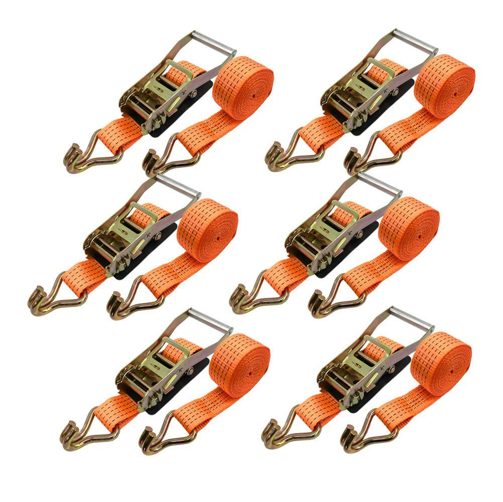 ラッシングベルト フック トラック 幅 50mm ラチェットベルト ラチェット式 固定側0.4m 巻側3m 荷重2000kg タイダウンベルト 6本set 保証