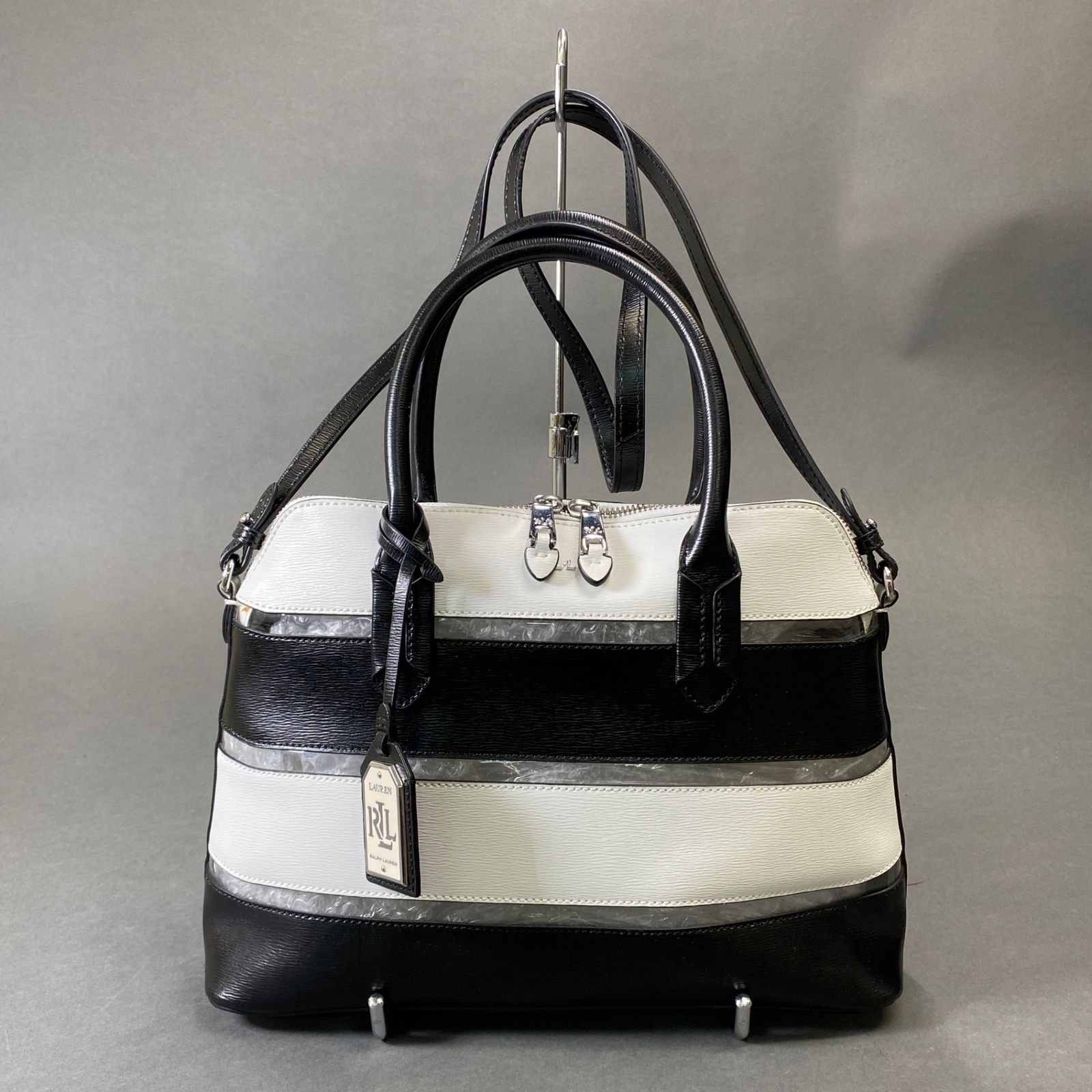 【美品】ローレンラルフローレン　ハンドバッグ　2way グレインレザー　ブラック Ch1 RLL LAUREN RALPH LAUREN ローレン ラルフローレン 2WAY
