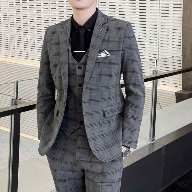 種類50：L (106-)/J：A2302 ダークグレースー  メンズ ファッション 服 男性用 オシャレ シンプル 大人 かっこいい 大きいサイズ ストリート 紳士服 秋冬 スーツ スリムフィット 韓国スタイル カジュアル チェック柄 結婚式 ドレス