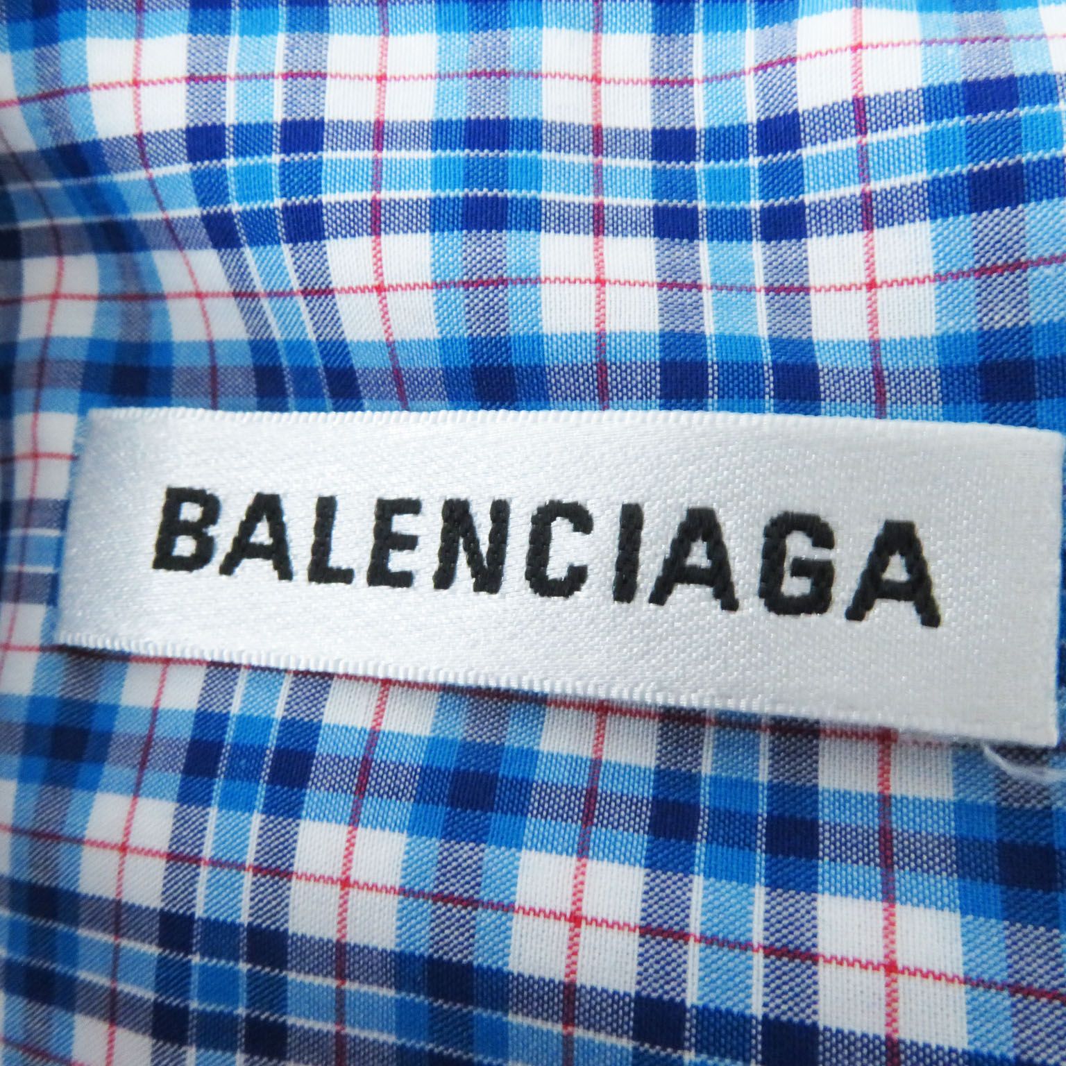 未使用品 BALENCIAGA バレンシアガ 518188 ウィングカラー オーバーサイズ 長袖 ロングシャツワンピース ブルー×レッド×ホワイト  チェック柄 34 イタリア製 正規品 レディース - メルカリ