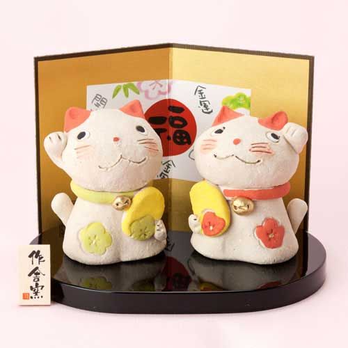 白福結 黒福結 瀬戸まねき猫 置物 2個セット 箱無し 白福