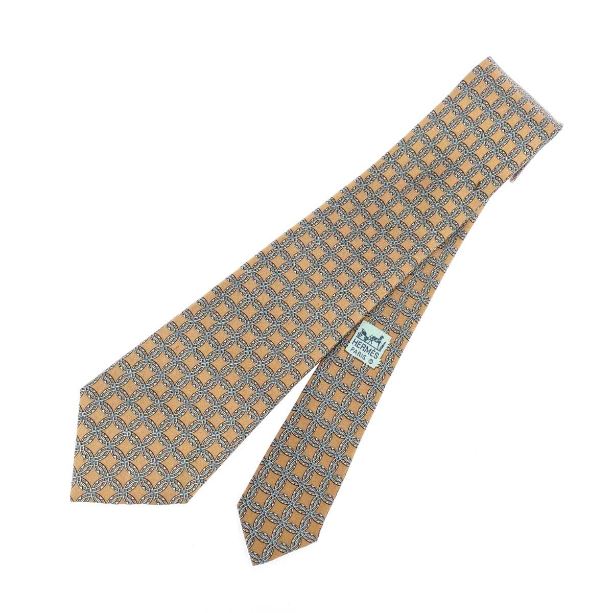 HERMES エルメス ネクタイ 7092 OA ブラウン シルク100％ メンズ