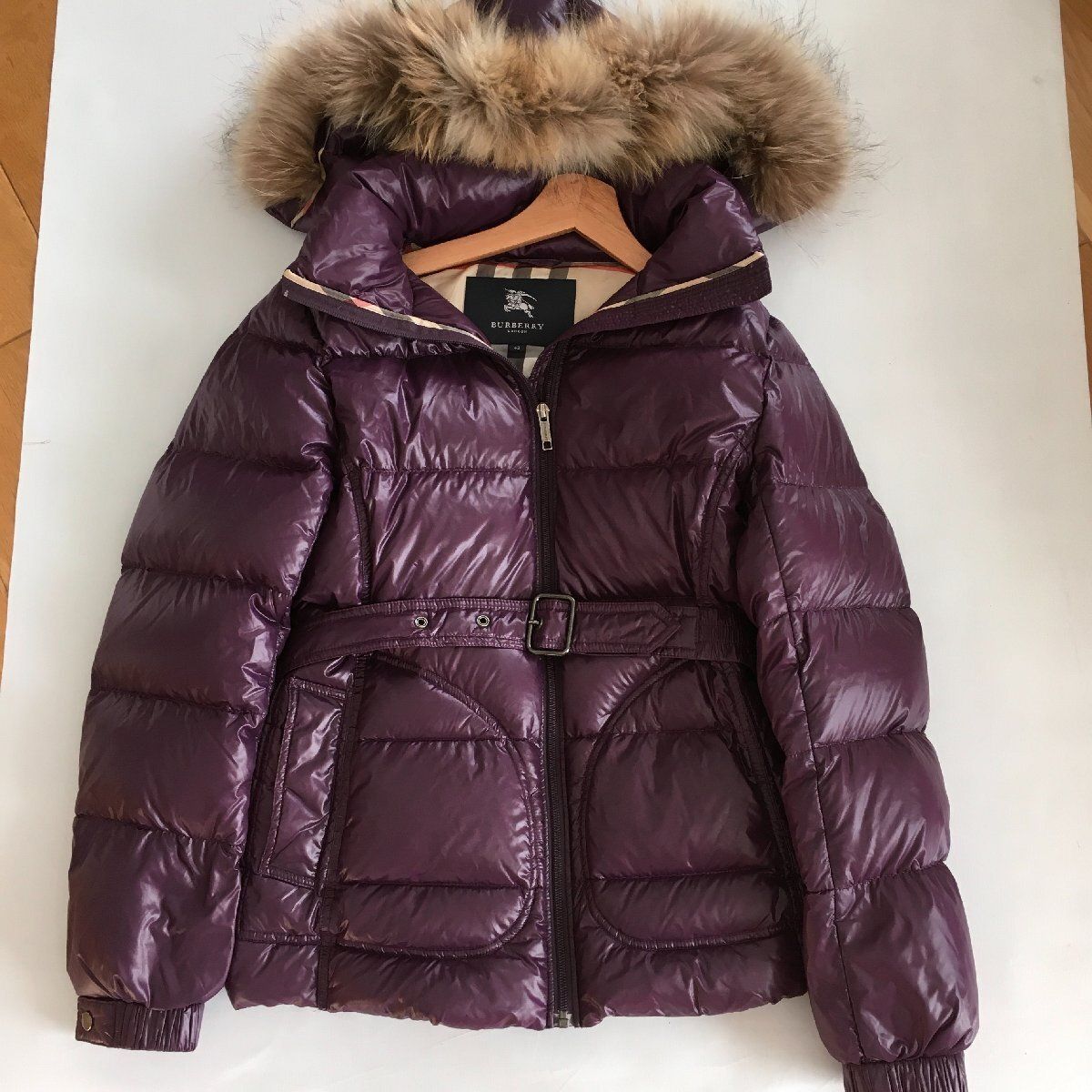 BURBERRY LONDON バーバリーロンドン ファー付き コート42 裏地チェック