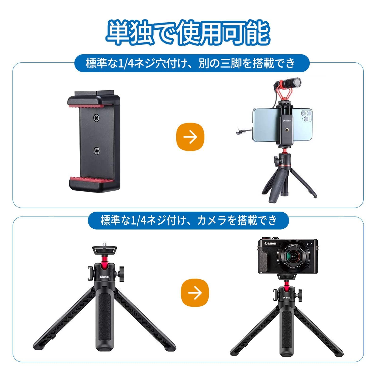 新着商品】Ulanzi MT-16 カメラ三脚 自撮り棒 スマホグリップ付き 3way