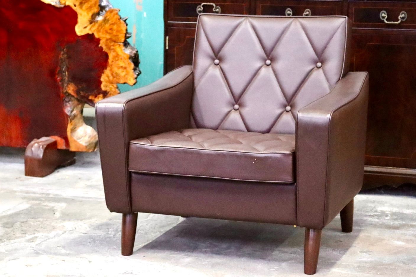 GMIH254B○karimoku カリモク 1人掛けソファ シングルソファ ラウンジチェア 合皮 ダークブラウン アンティーク ロビーチェア