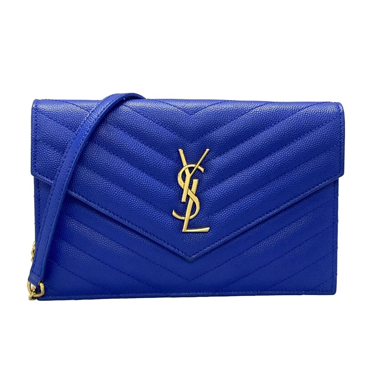 SAINT LAURENT PARIS サンローランパリ 財布 モノグラム サンローランエンベロープ 393953 ブルー チェーンウォレット レザー