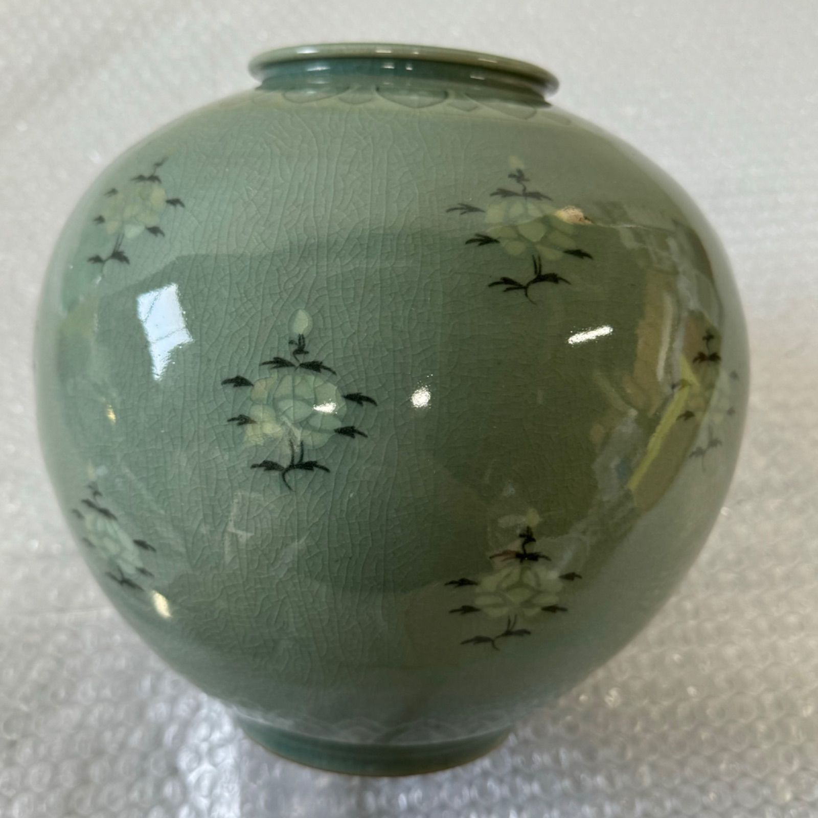 韓国 高麗青磁 陶磁器 深源窯 壺 花瓶 韓国製 陶磁器 青磁　花瓶 花器 フラワーベース　花　ボタン