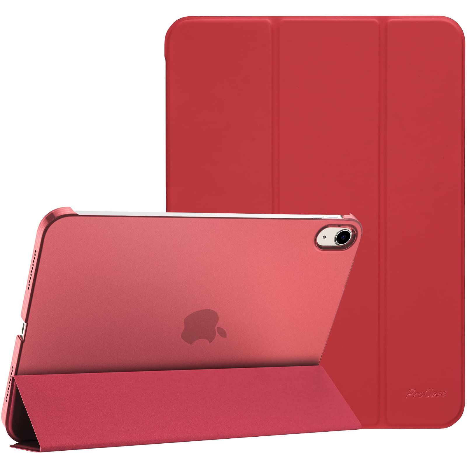 【在庫セール】10世代 iPad ケース 2022 10.9インチ A2696 A2757 A2777 ProCase 軽量 耐衝撃 三つ折り スタンド スマートカバー（レッド）