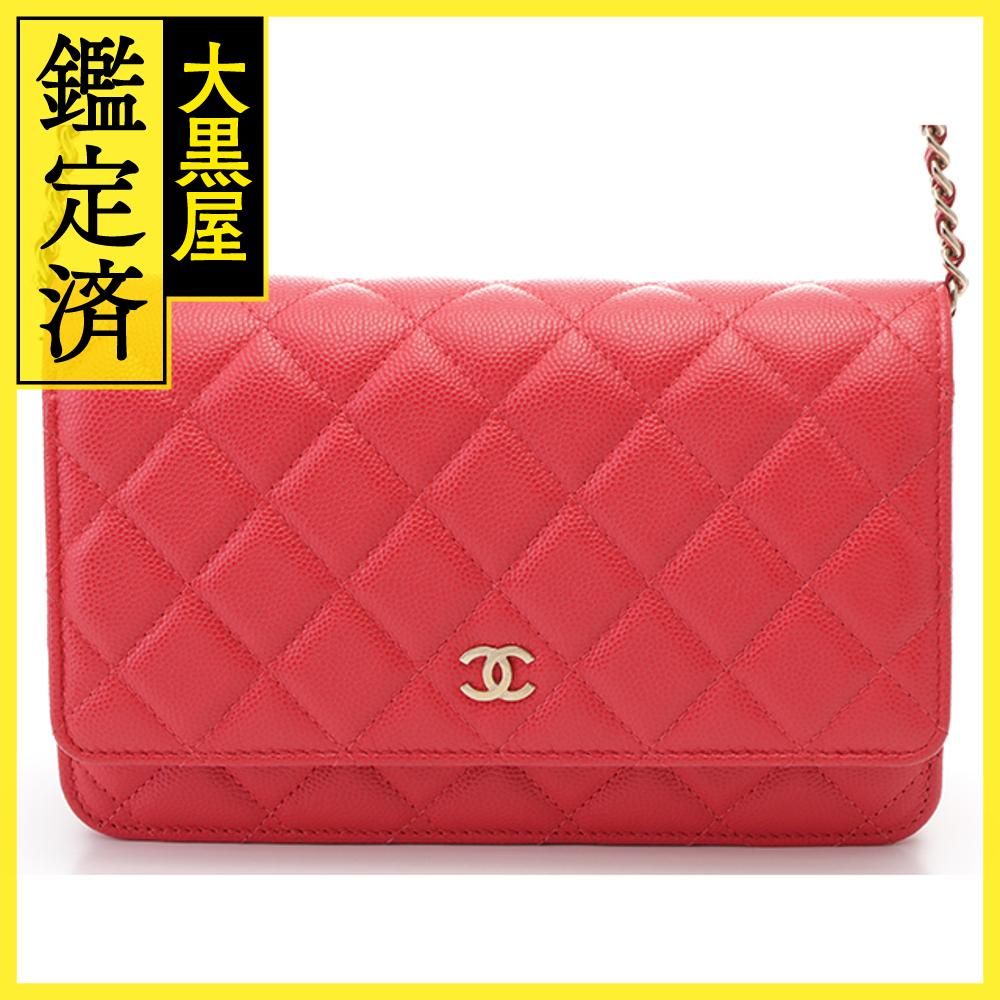 CHANEL シャネル マトラッセ チェーンウォレット レッド GP ゴールド金具 キャビア AP0250 2148103590375【200】