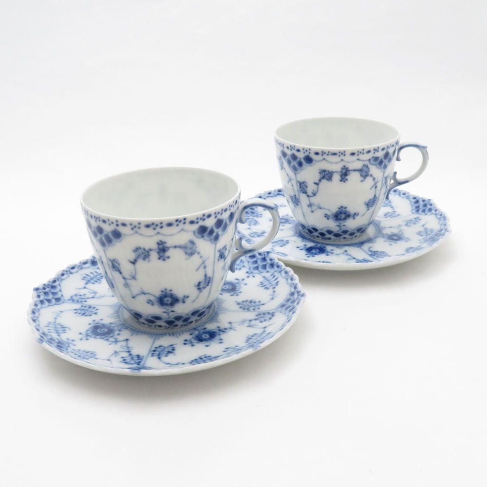 美品 ROYAL COPENHAGEN ロイヤルコペンハーゲン ブルーフルーテッド フルレース 1035 カップ＆ソーサー 2客 ペア コーヒー  デミタス モカ SU7924D - メルカリ