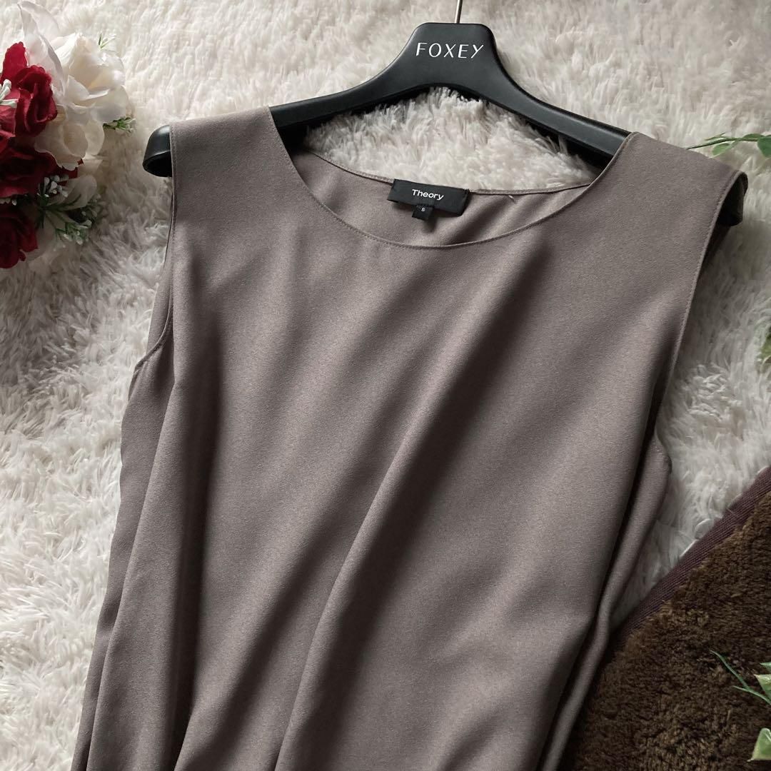 洗える セオリー ノースリーブ ドレープ ウエストリボン 日本製 ライトカーキ theory ノースリーブブラウス レディース Sサイズ