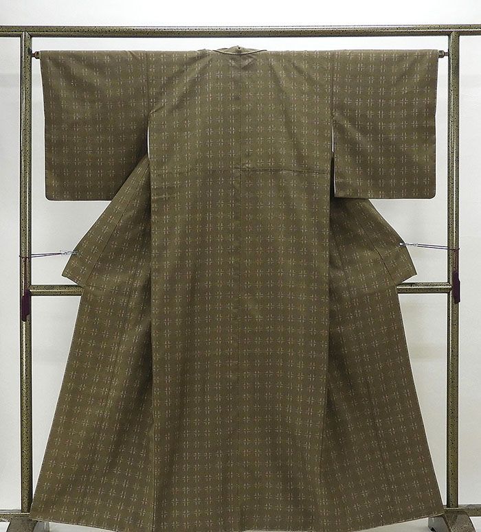 紬 未着用 正絹 幾何模様 身丈160cm 裄丈64.5cm 紬 新古品 着物 d0473