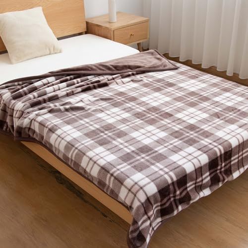 200*140cm_チェック柄 | あずき色 Qucover 毛布 シングル 冬 ブランケット 2枚合わせ アクリル 毛布 冬用 厚手 モフア 温かい毛布 リバーシブル仕様 おしゃれ あたたか モコモコ (140*200CM， チェック