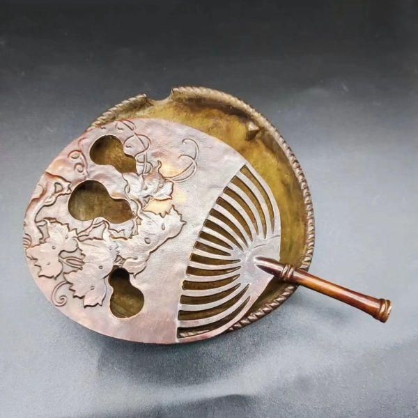 金竹蘿扇蓋香炉 茶道具 香道具 銅製 工芸品 美術品 置物 - メルカリ