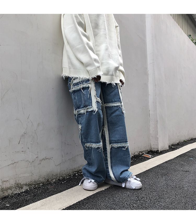 クラッシュデニム ワイドパンツ ジーパン ダメージ 全2色 韓国