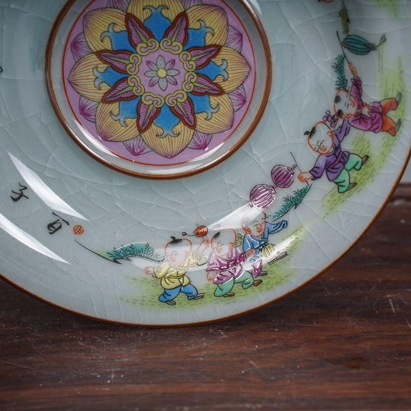 景徳鎮 陶磁器 百子図三才蓋碗 茶碗 茶道具 煎茶器 新品未使用 【公式