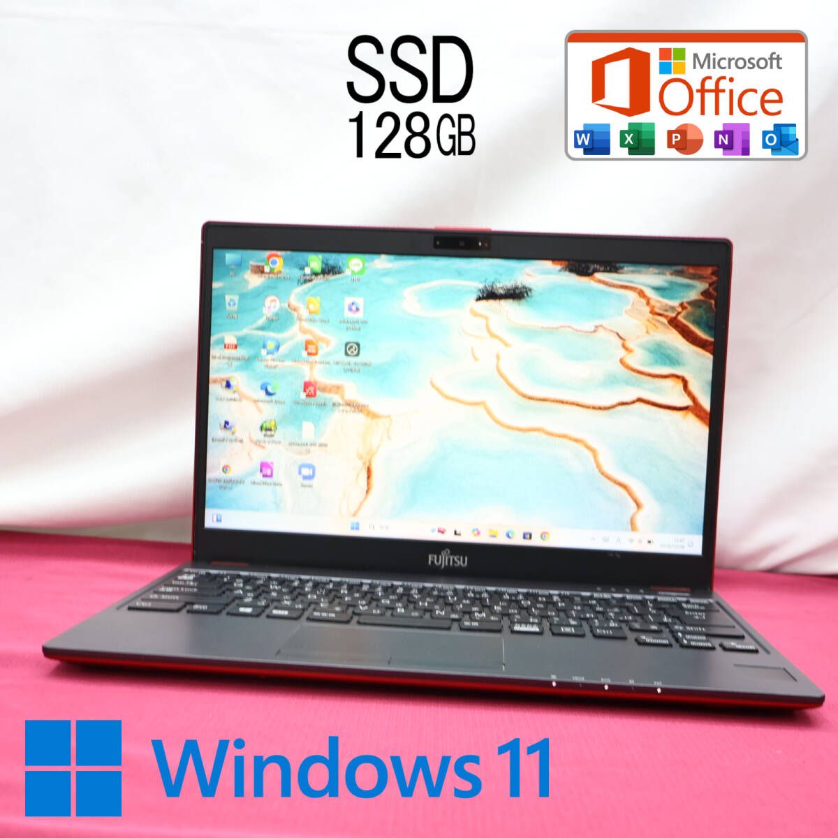 美品 SSD128GBFMV LIFEBOOK C0700B Webカメラ Bluetooth 高解像度 Celeron 3865U Win11 MS Office 中古品 ノートパソコンP83711