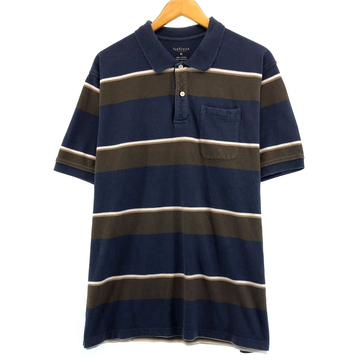 古着 ヴァン ヒューゼン VAN HEUSEN 半袖 ボーダー ポロシャツ メンズXL /eaa430852 【中古】/eaa430852